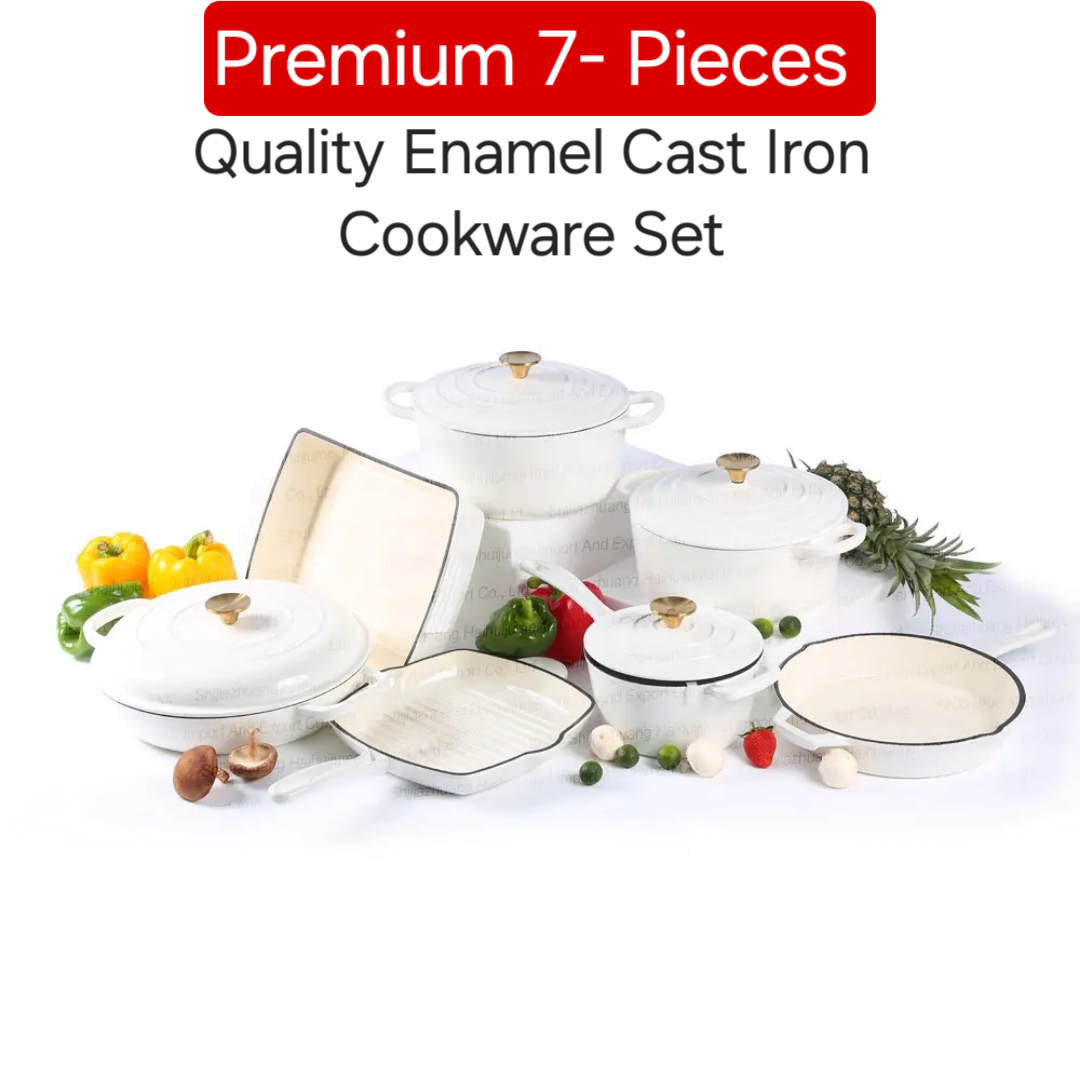 Premium 7-Piece Quality Enamel Cast Iron Cookware Set