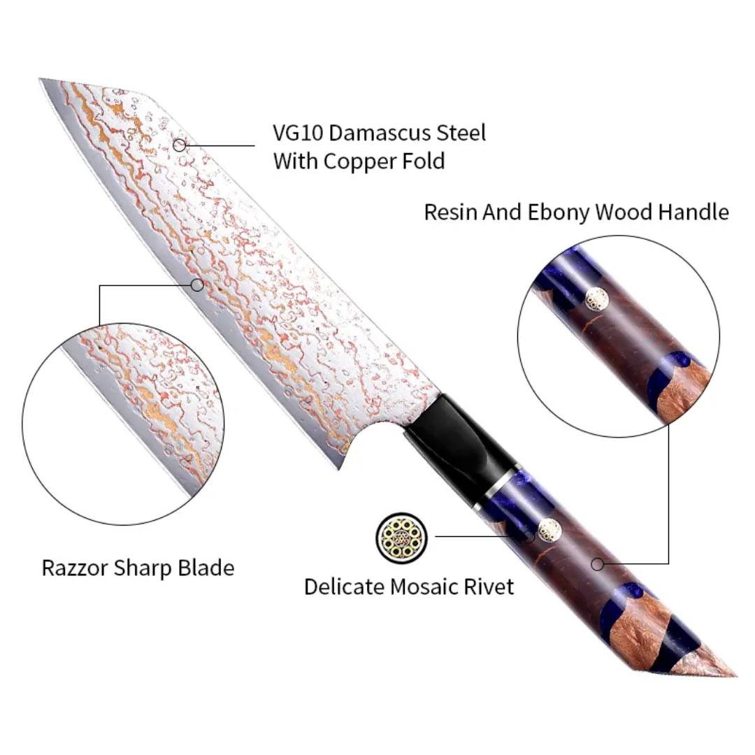 Luxury & premium VG-1 Damascus Steel 67 layers Gyuto Knife with Copper pattern and Resin Handle