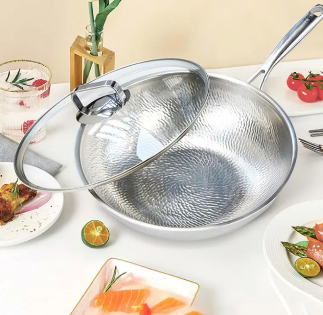 Titanium Hammered Wok with Lid – 30CM / 32CM / 34CM
