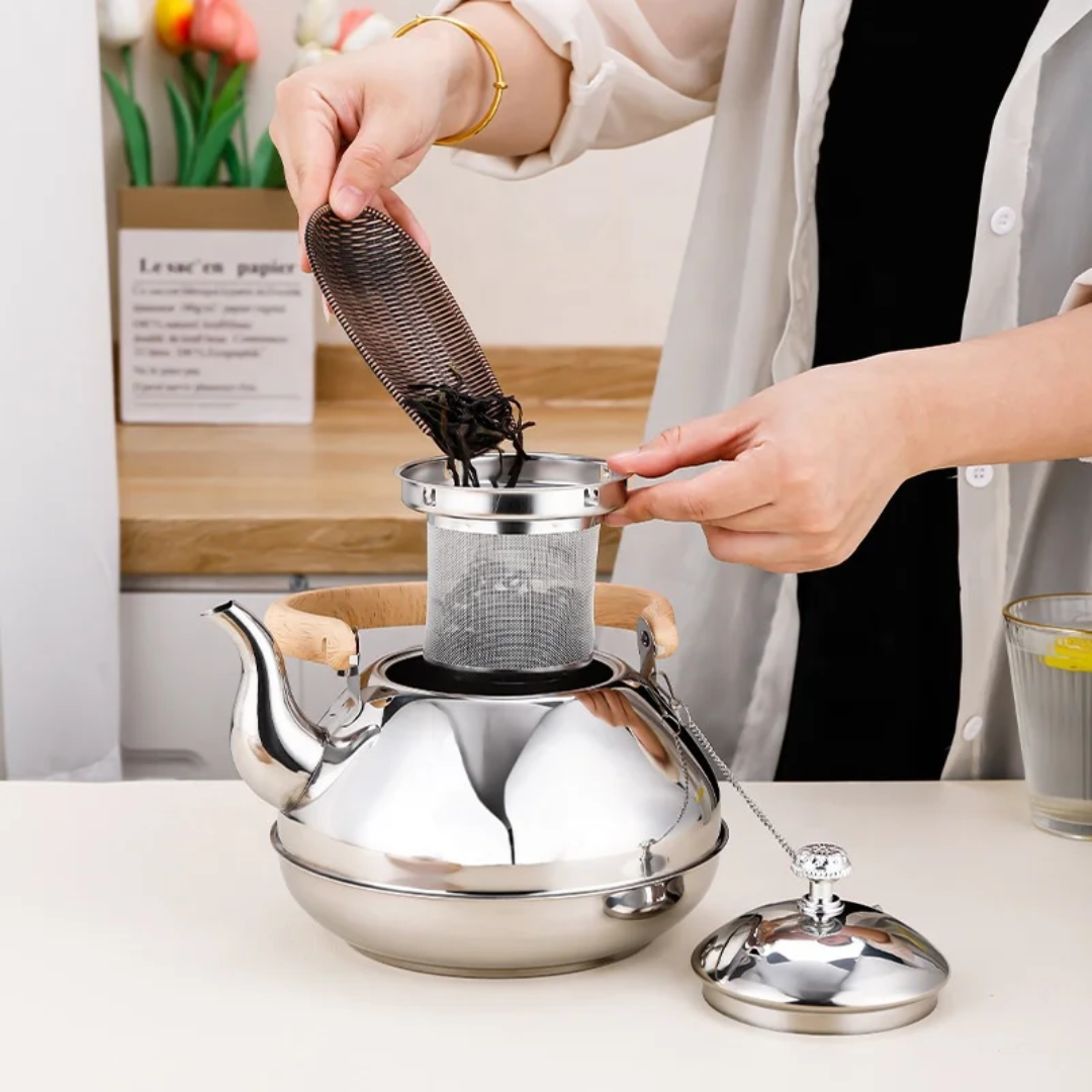 Brew your tea in style with this elegant 1.5L Stainless Steel Teapot