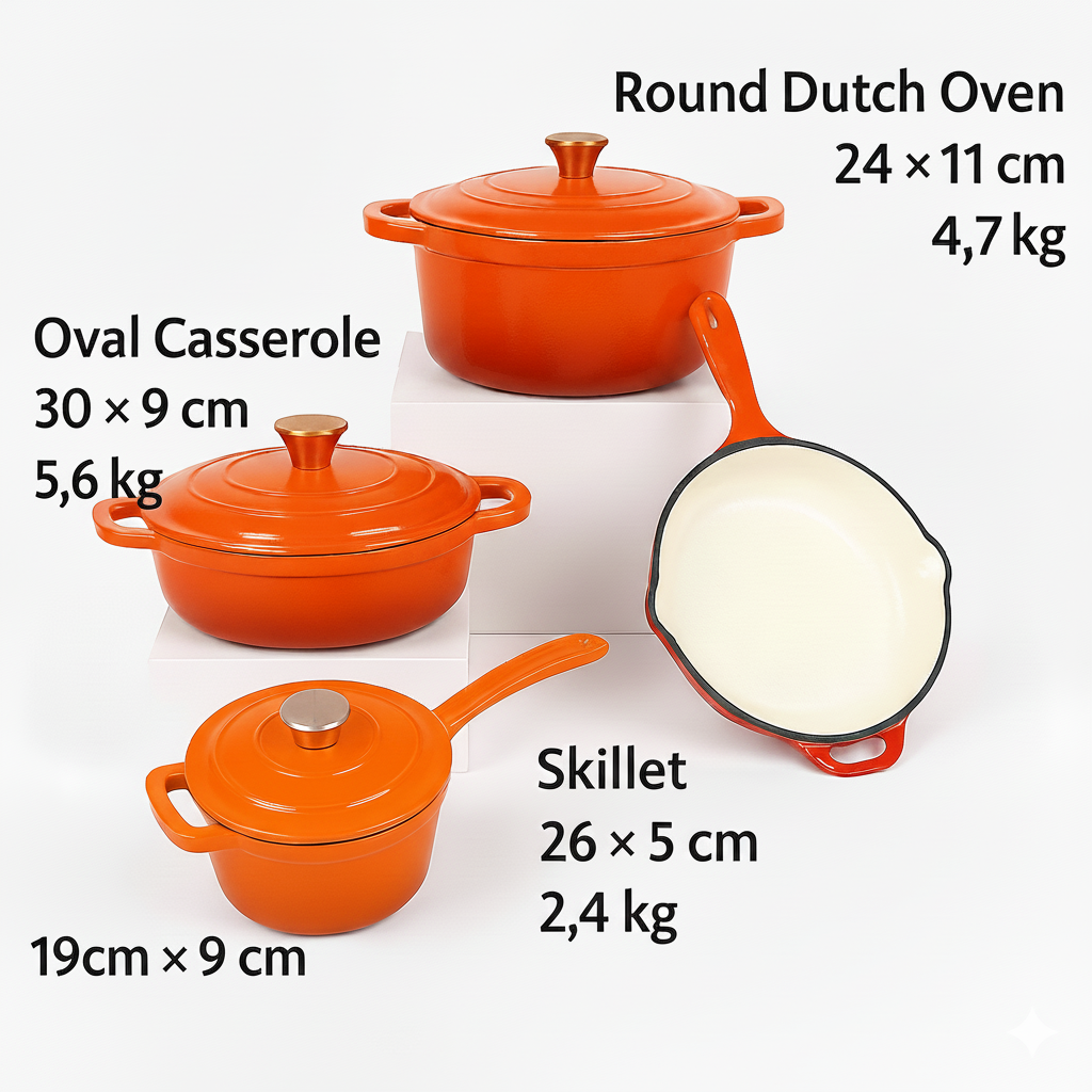 Adorable 4-Piece Enamel Cast Iron Cookware Set Orange – Complete Kitchen Set Lebanon