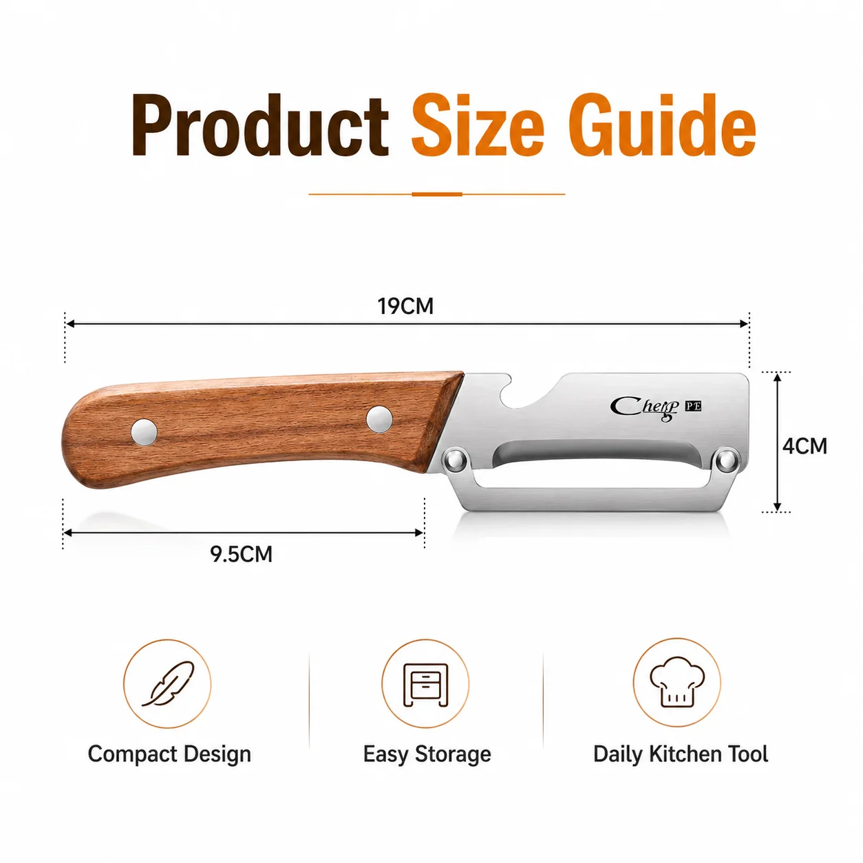 Premium Stainless Steel Multi-Functional Kitchen Peeler – Ergonomic Wooden Handle Vegetable & Fruit Paring Knife with Built-in Bottle Opener