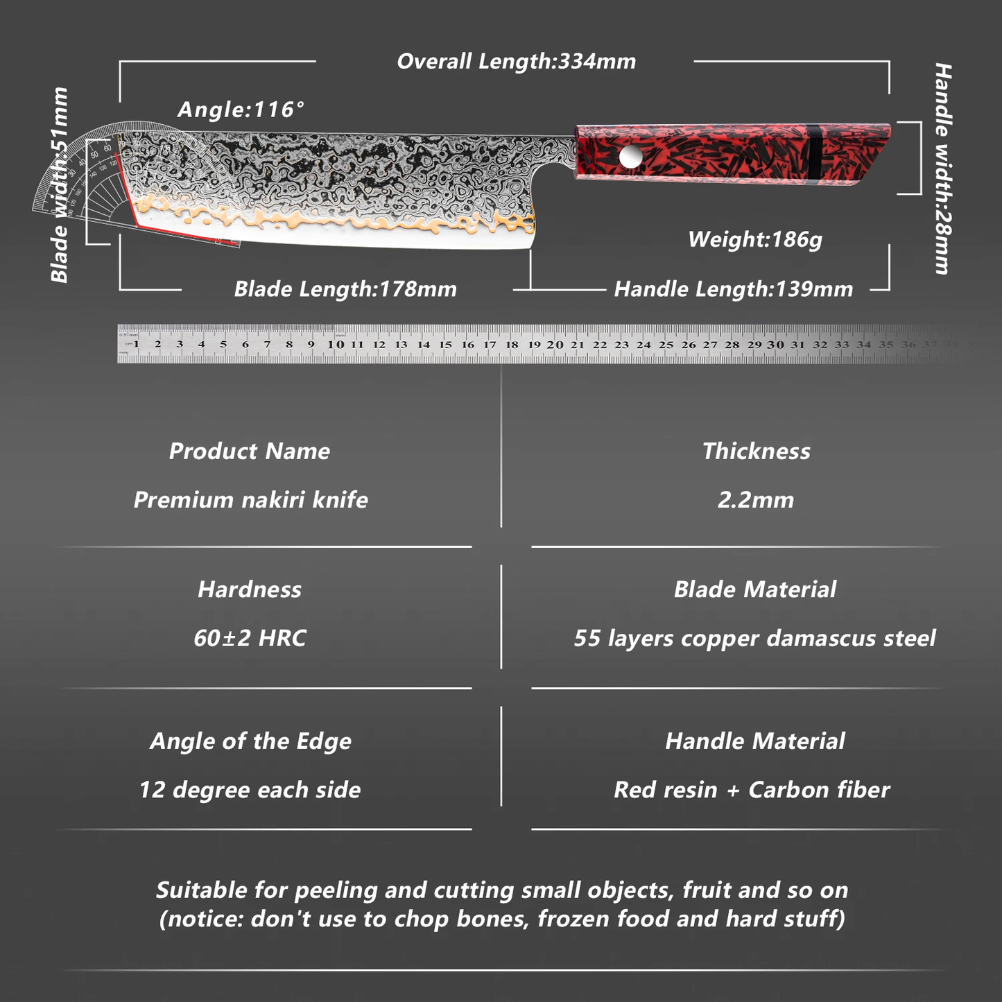 Grandsharp 7-Inch Damascus Nakiri Knife | 55-Layer Copper Clad Steel