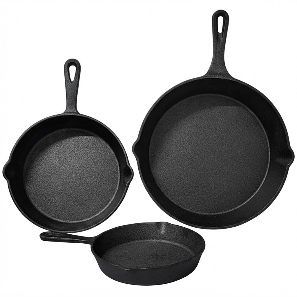 Cast Iron Skillet Set – 3-Piece Professional Pre-Seasoned Frying Pans with Superior Heat Retention for Induction and Oven