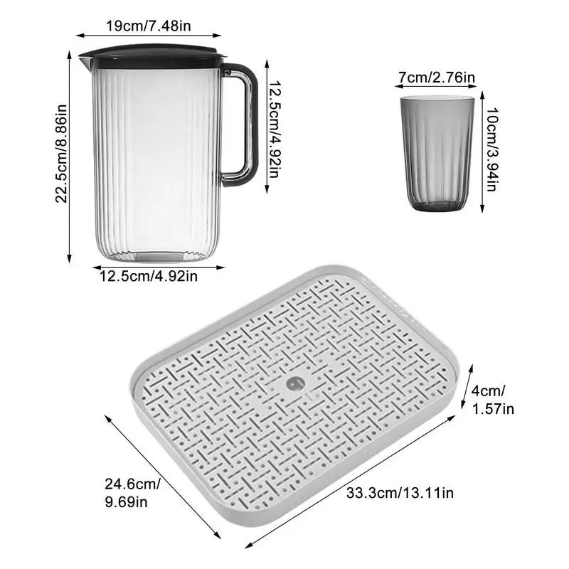 Set of 6-Piece Pitcher and 4 cups with elegant tray