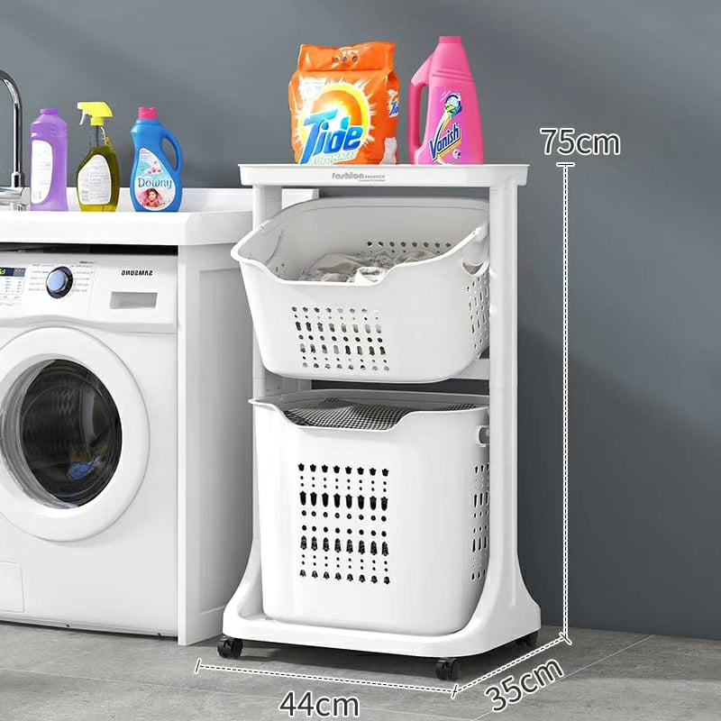 2-Layer Plastic Laundry Basket with Wheels: