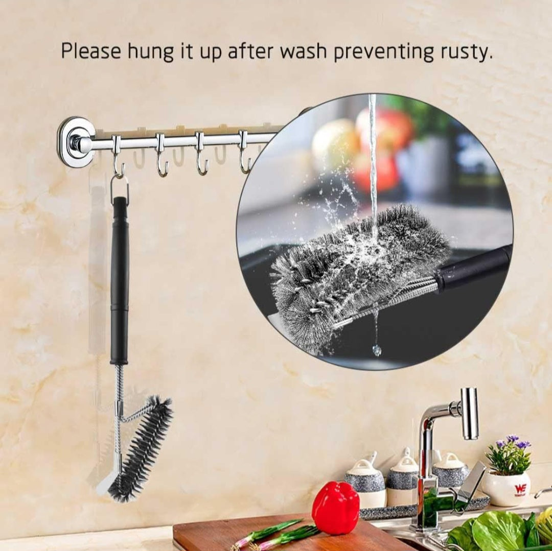 3-in-1 BBQ Grill Brush – 18" Stainless Steel Woven Wire | Heavy-Duty Cleaning Tool