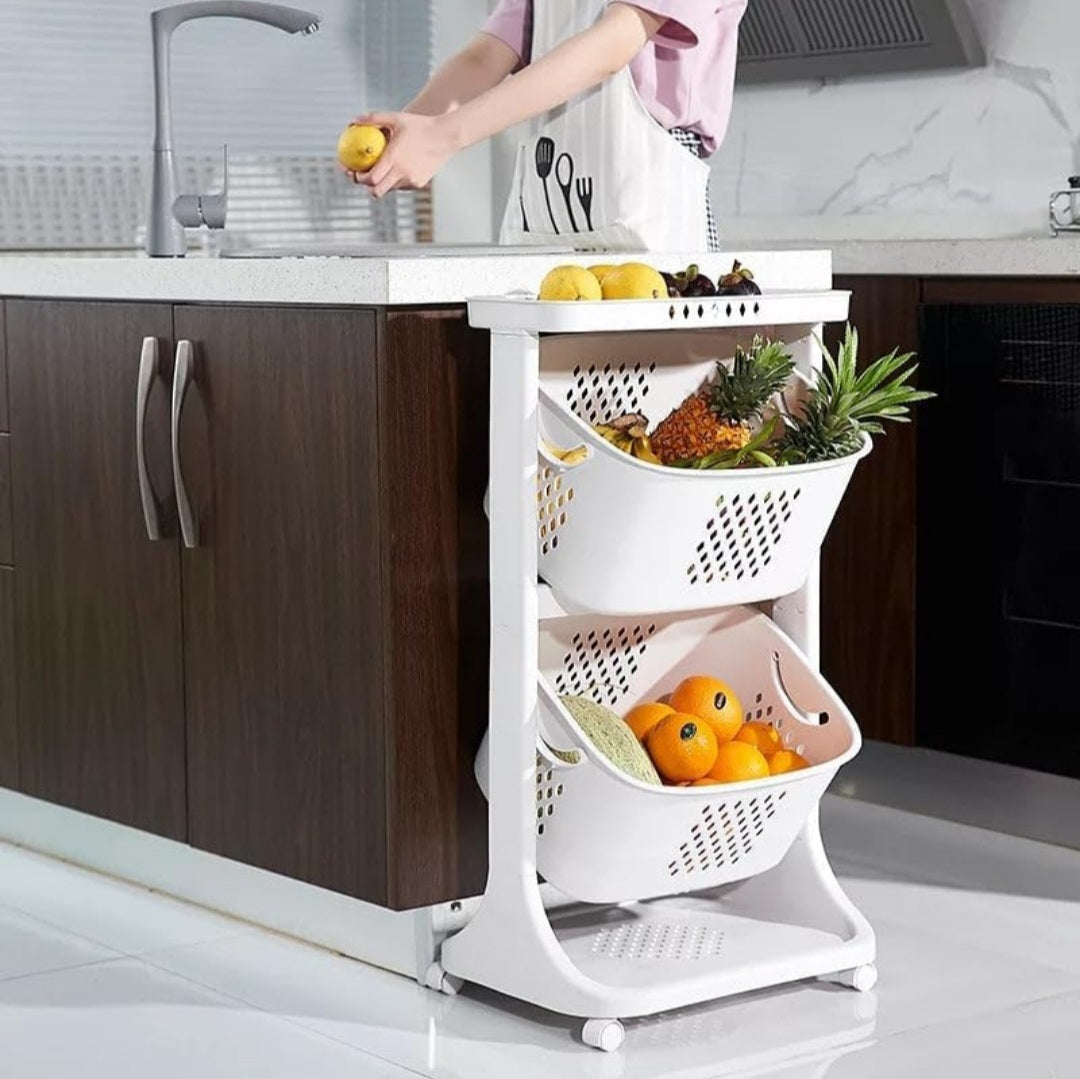 2-Layer Plastic Laundry Basket with Wheels:
