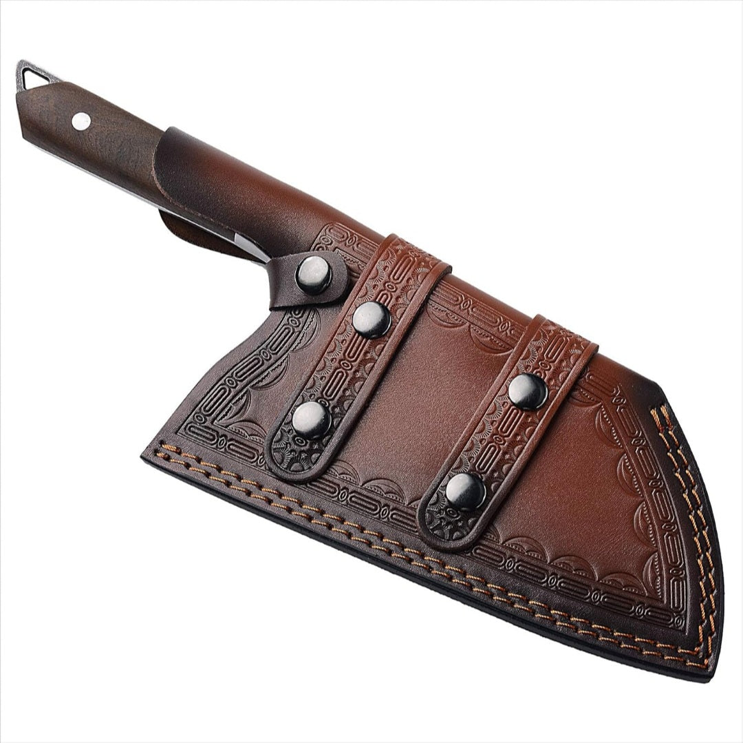 Hand-Forged 5Cr15MoV Carbon Steel Serbian Chef Knife with Leather Sheath