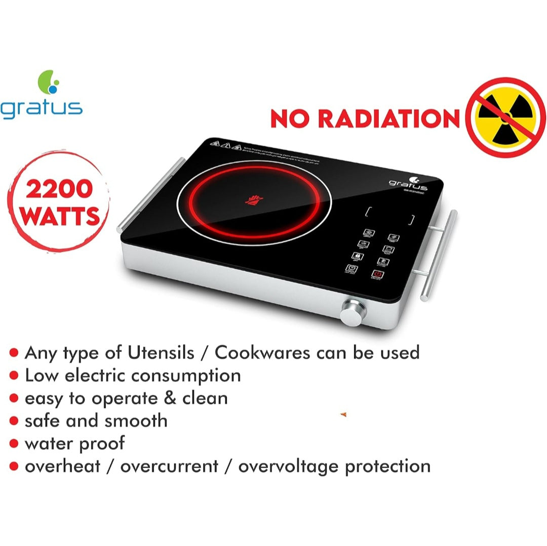 Gratus GR-IC214ZGC Infrared Cooker – 2200W | Touch Sensor & Knob Control