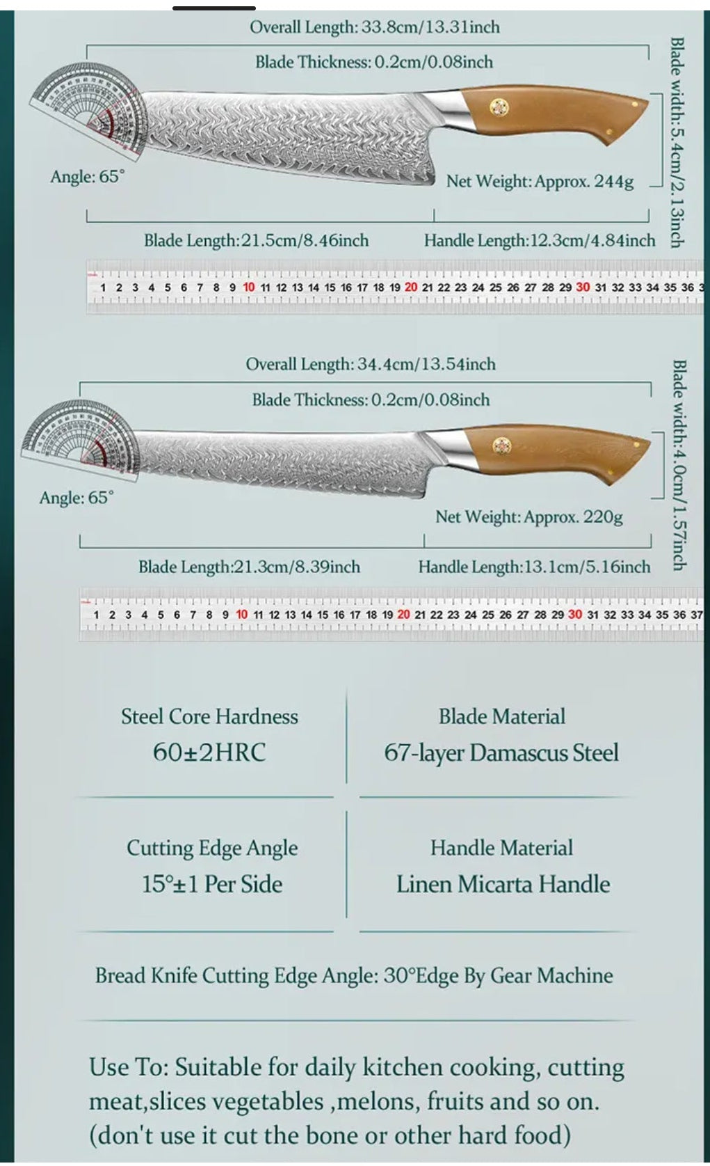 HEZHEN 5-Piece 67 layers Damascus steel 10Cr15CoMoV steel Chef Knife Set with Linen Micarta Handles