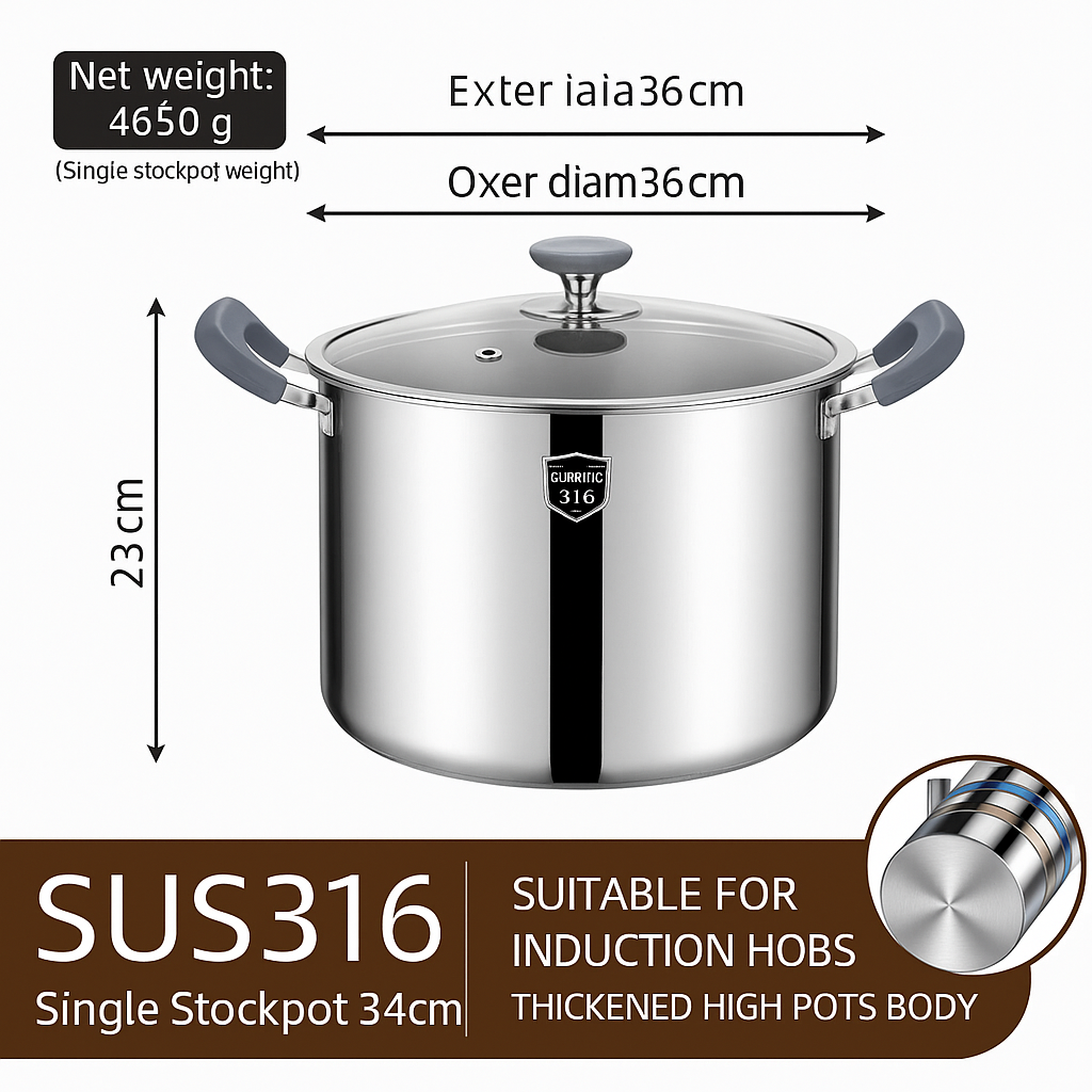 KENGQ 316 Stainless Steel cooking and Soup Pot 34cm / 2.5MM