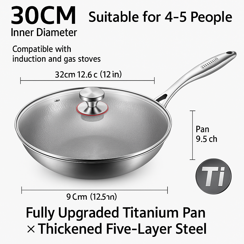 Titanium Hammered Wok with Lid – 30CM / 32CM / 34CM