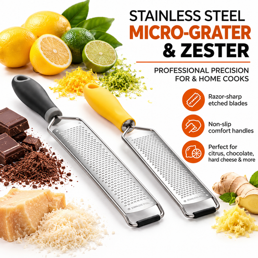 Lemon Zester & Citrus Grater - 304 Stainless Steel Tool for Cheese, Chocolate & Vegetables, 39cm x 4.5cm (Black / Yellow)