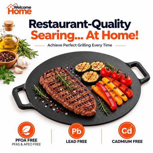 Cast Iron Griddle – Pre-Seasoned Flat Skillet with Natural Vegetable Oil for Induction, Stovetop & Oven