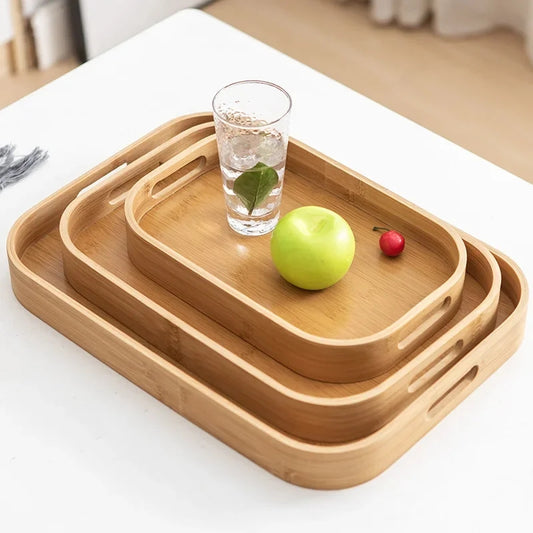 Natural Bamboo Wooden Trays Set