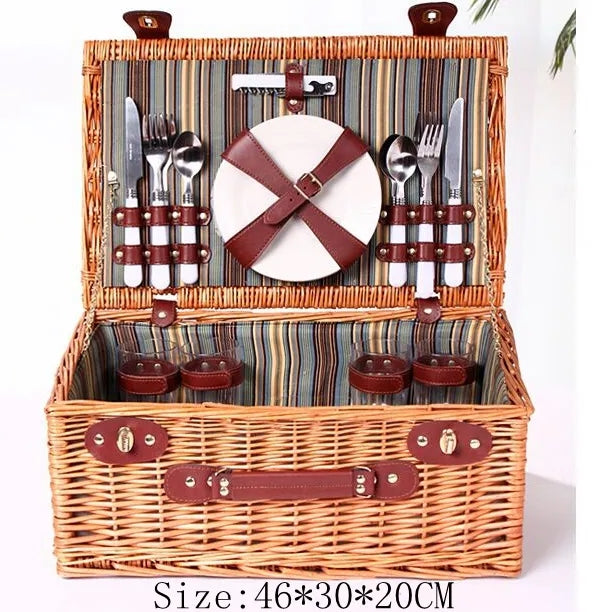 Picnic Basket 46 x 30 x 20 cm Rectangular Willow Wood for 4 People
