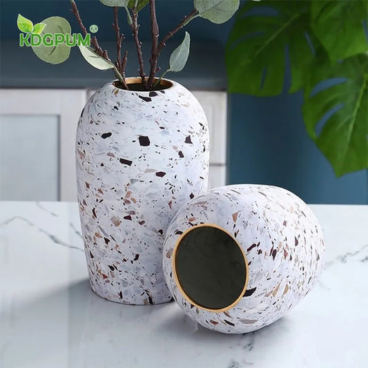 Nordic Simple Beige Terrazzo Set of 2 pieces Vase – Creative Tabletop Decor