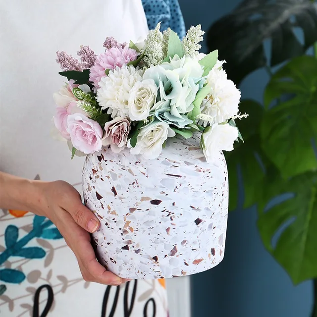 Nordic Simple Beige Terrazzo Set of 2 pieces Vase – Creative Tabletop Decor