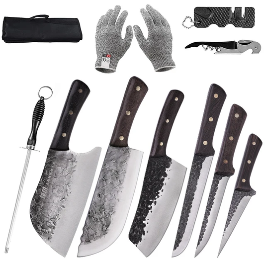 11-Piece Hand-Forged Butcher & Chef Knife Set with Sheaths – High Carbon Steel