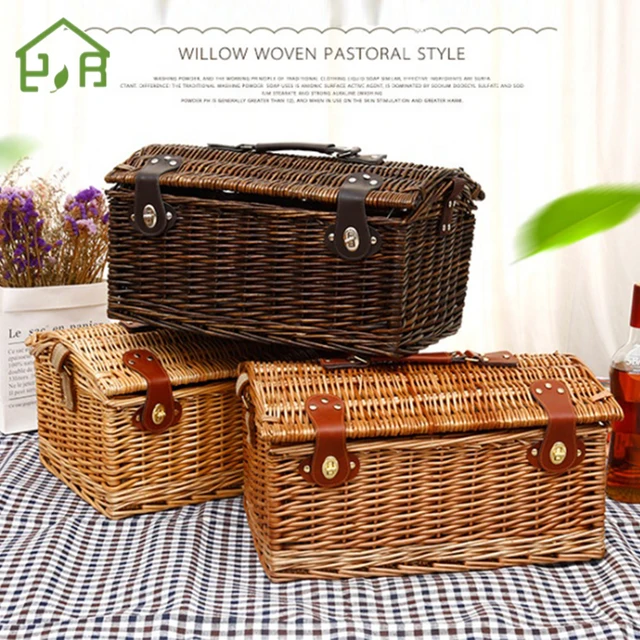 Picnic Basket 46 x 30 x 20 cm Rectangular Willow Wood for 4 People