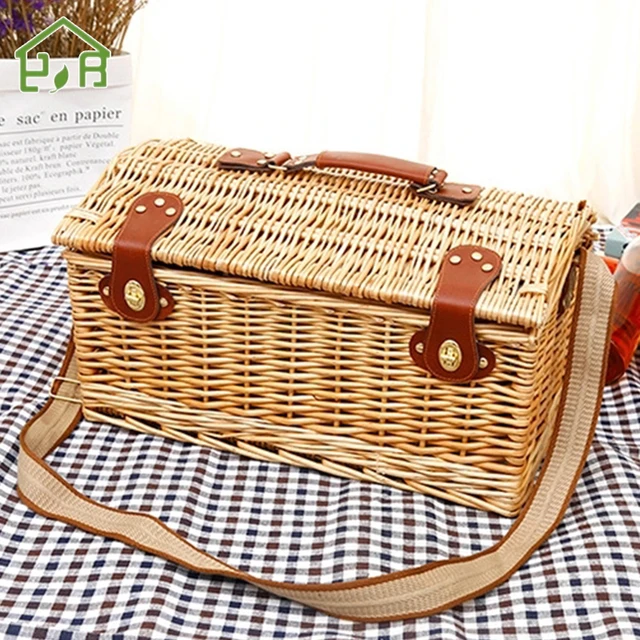 Picnic Basket 46 x 30 x 20 cm Rectangular Willow Wood for 4 People