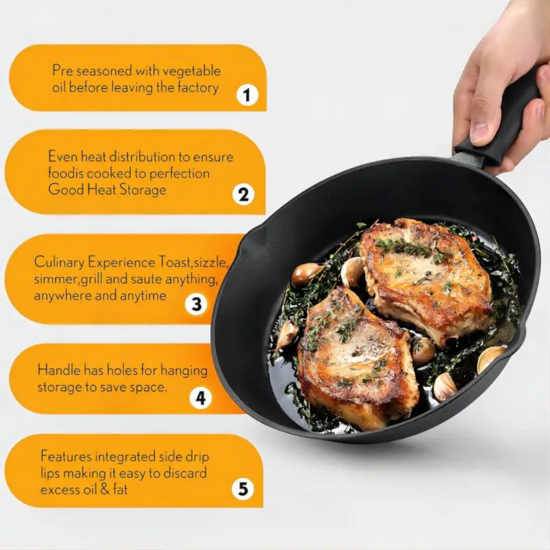 Premium Cast Iron Frying Pan – Set of 3 Pieces Non-Stick Skillets for Induction & All Cooktops