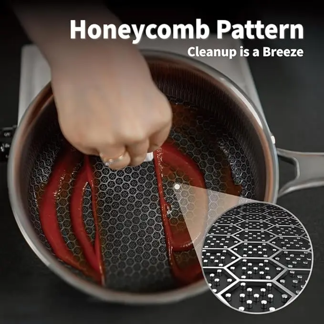 HexClad-Style Hybrid Non-Stick Cookware Set – Honeycomb 3-ply Stainless Steel Pans with Lids