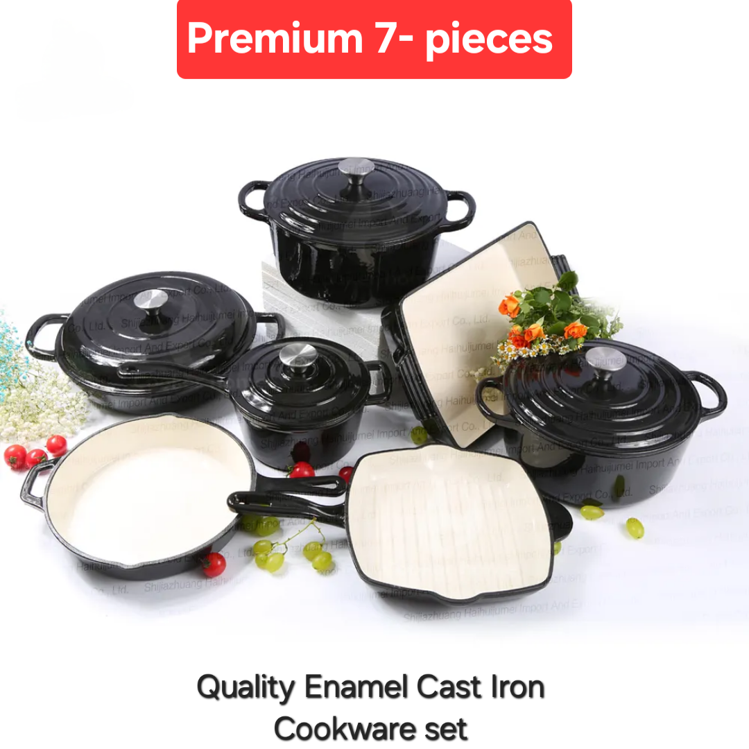 Premium 7-Piece Quality Enamel Cast Iron Cookware Set