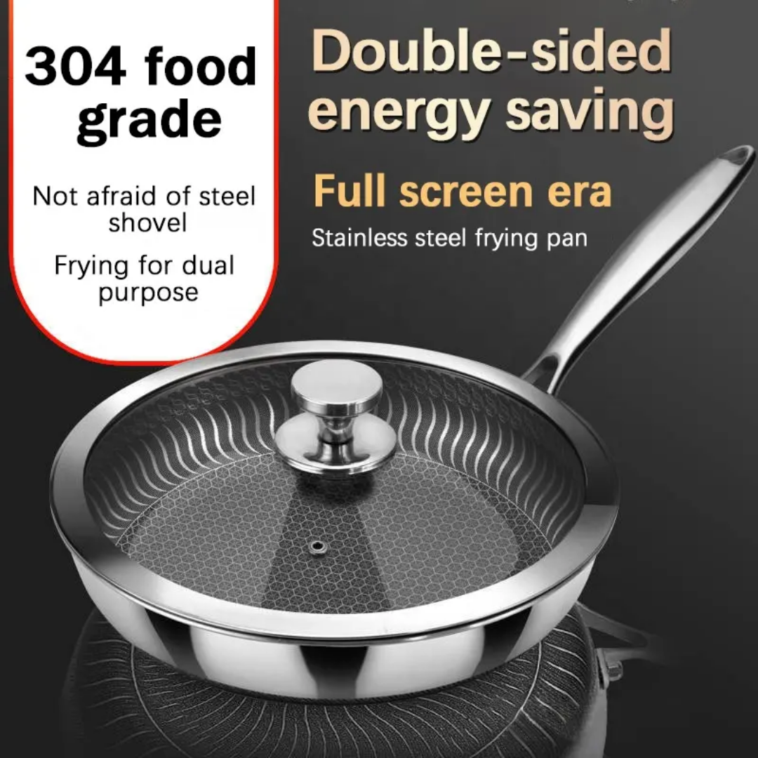 HexClad-Style Hybrid Non-Stick Cookware Set – Honeycomb 3-ply Stainless Steel Pans with Lids