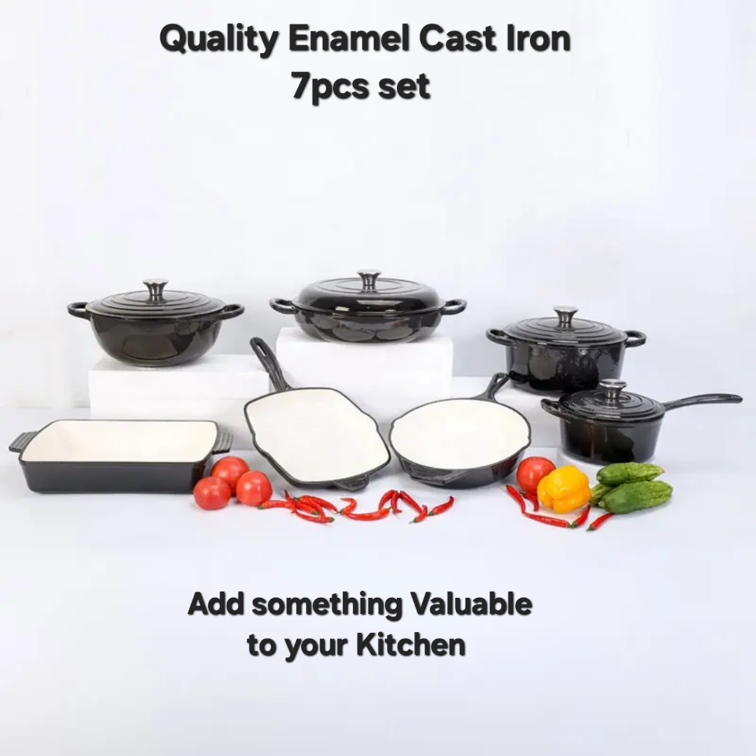 Premium 7-Piece Quality Enamel Cast Iron Cookware Set