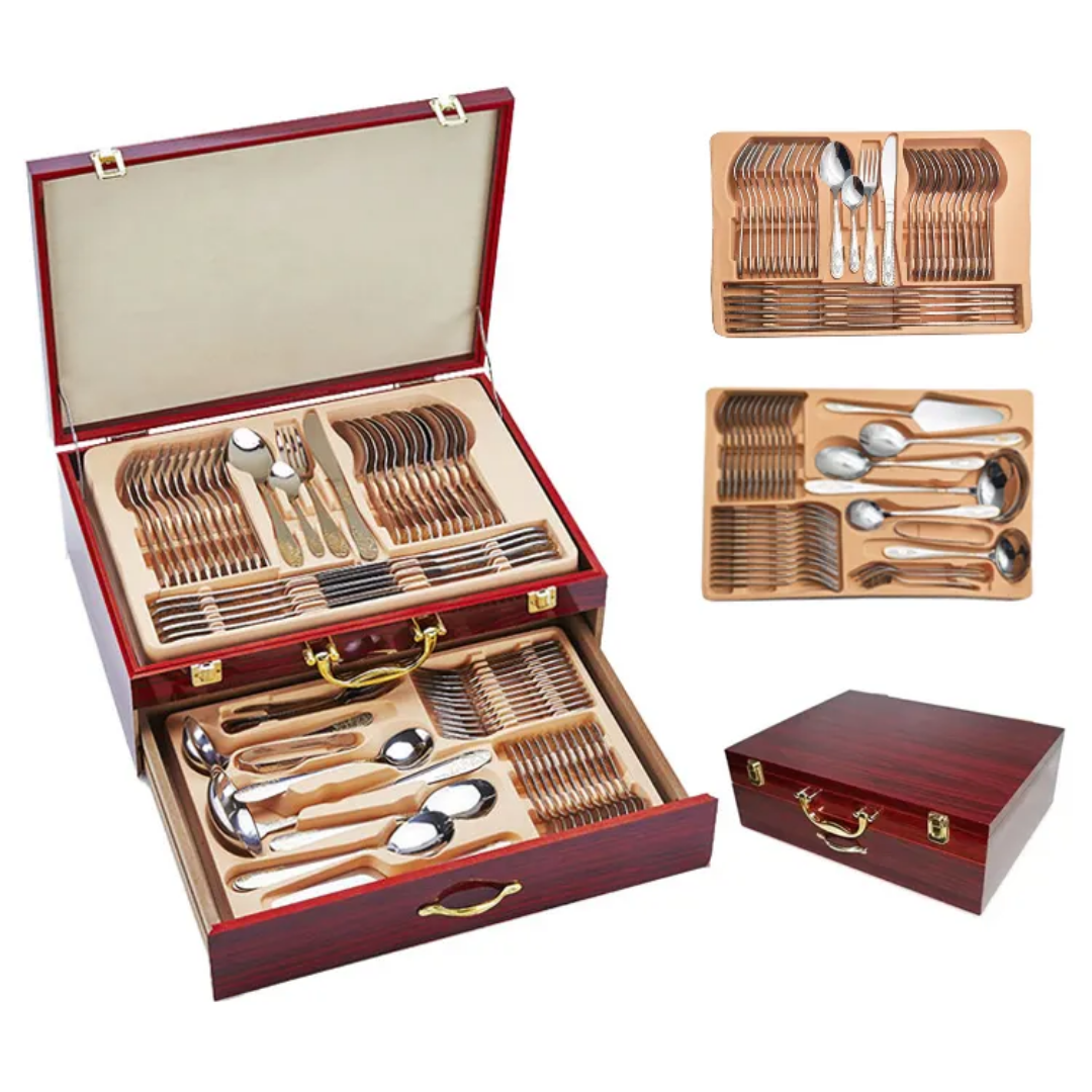 72-Piece High-Quality Stainless Steel Cutlery Set with Premium Wooden Box