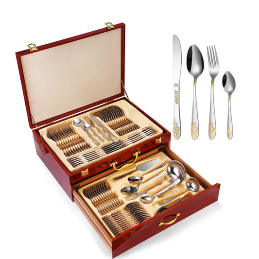 72-Piece High-Quality Stainless Steel Cutlery Set with Premium Wooden Box