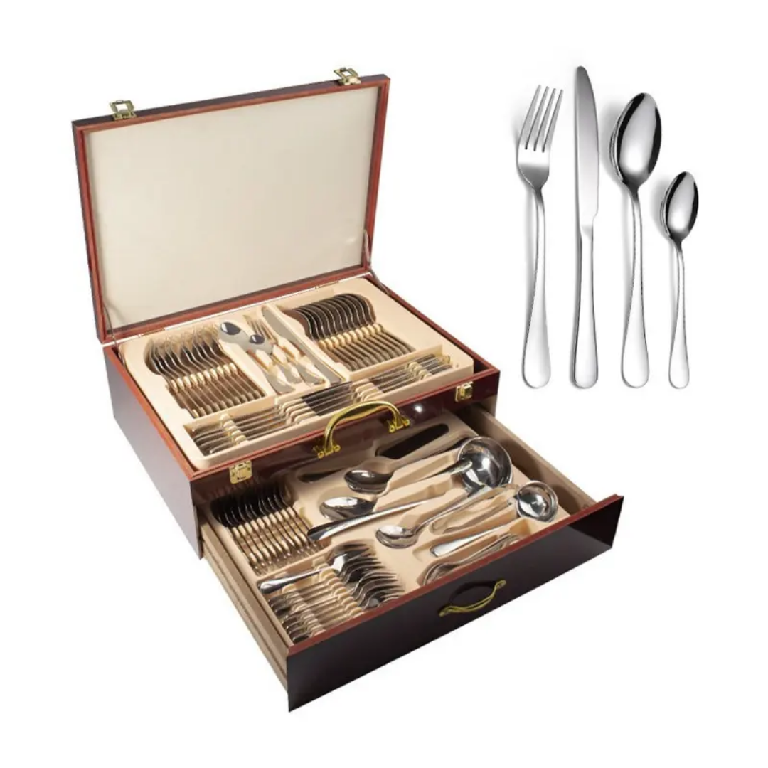 72-Piece High-Quality Stainless Steel Cutlery Set with Premium Wooden Box