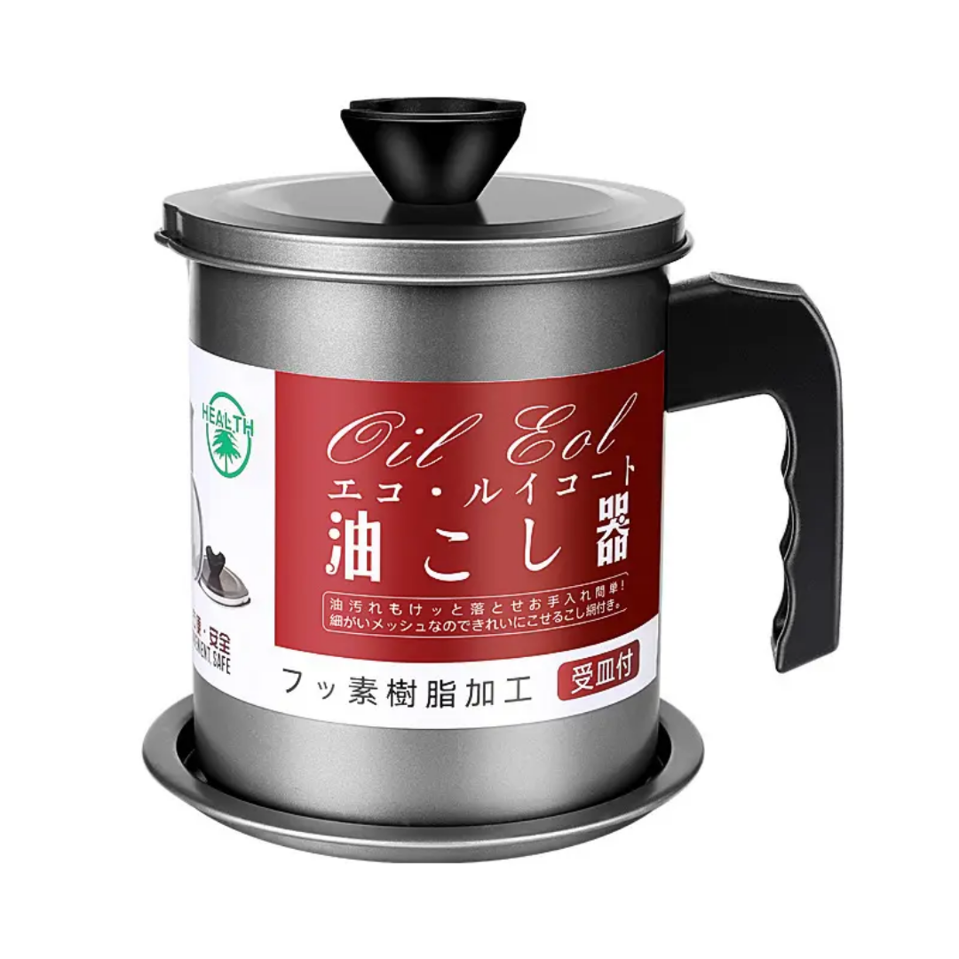 1.7L Kitchen Oil Filter Jug with Stainless Steel Strainer & Lid