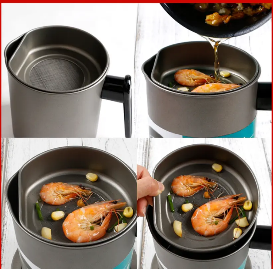 1.7L Kitchen Oil Filter Jug with Stainless Steel Strainer & Lid