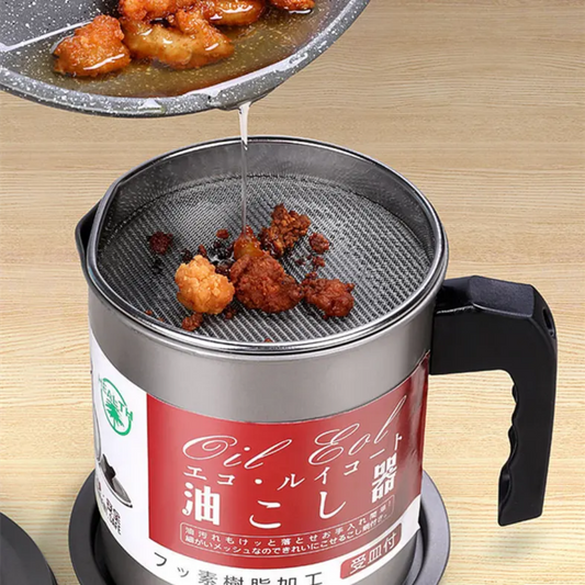 1.7L Kitchen Oil Filter Jug with Stainless Steel Strainer & Lid