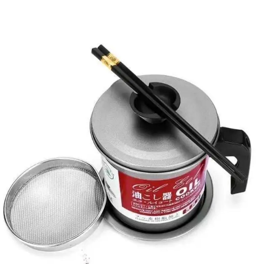1.7L Kitchen Oil Filter Jug with Stainless Steel Strainer & Lid