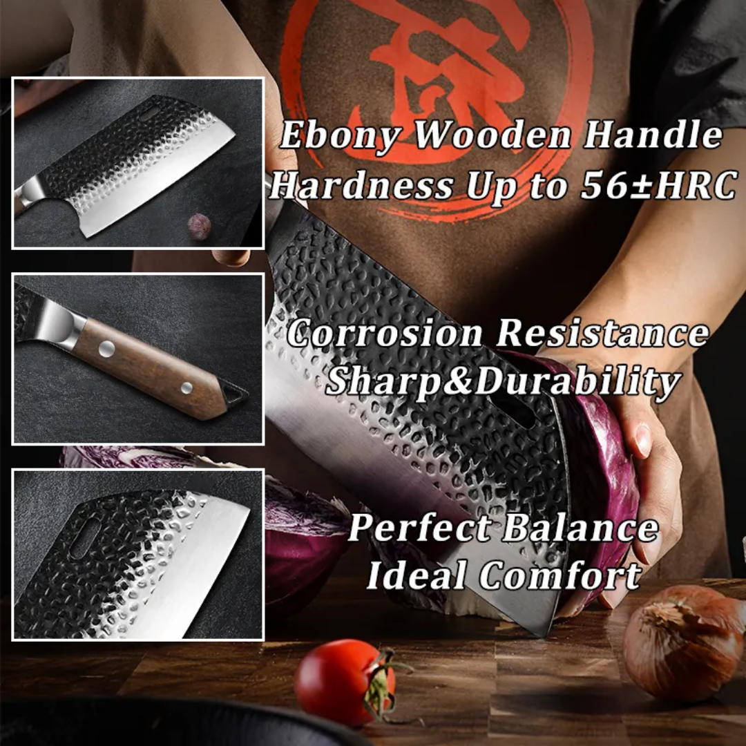 Premium Hand-Forged Carbon Steel Chef Knife with Leather Sheath