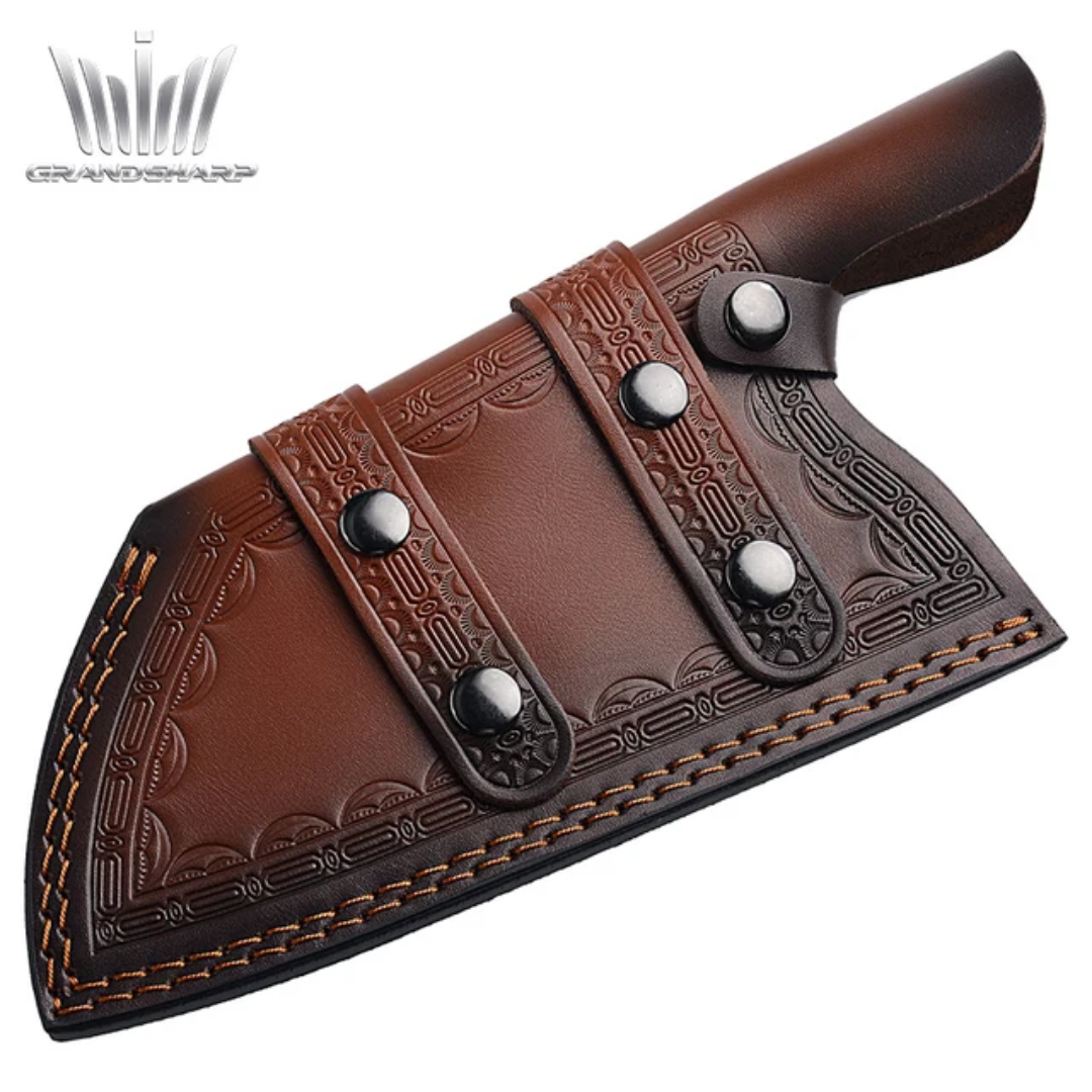 Premium Hand-Forged Carbon Steel Chef Knife with Leather Sheath