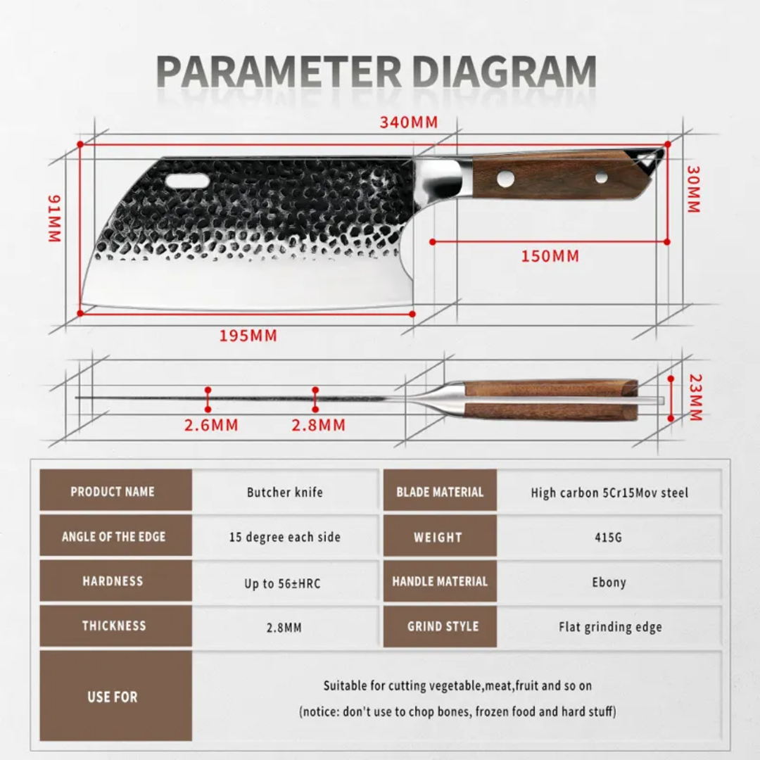 Premium Hand-Forged Carbon Steel Chef Knife with Leather Sheath