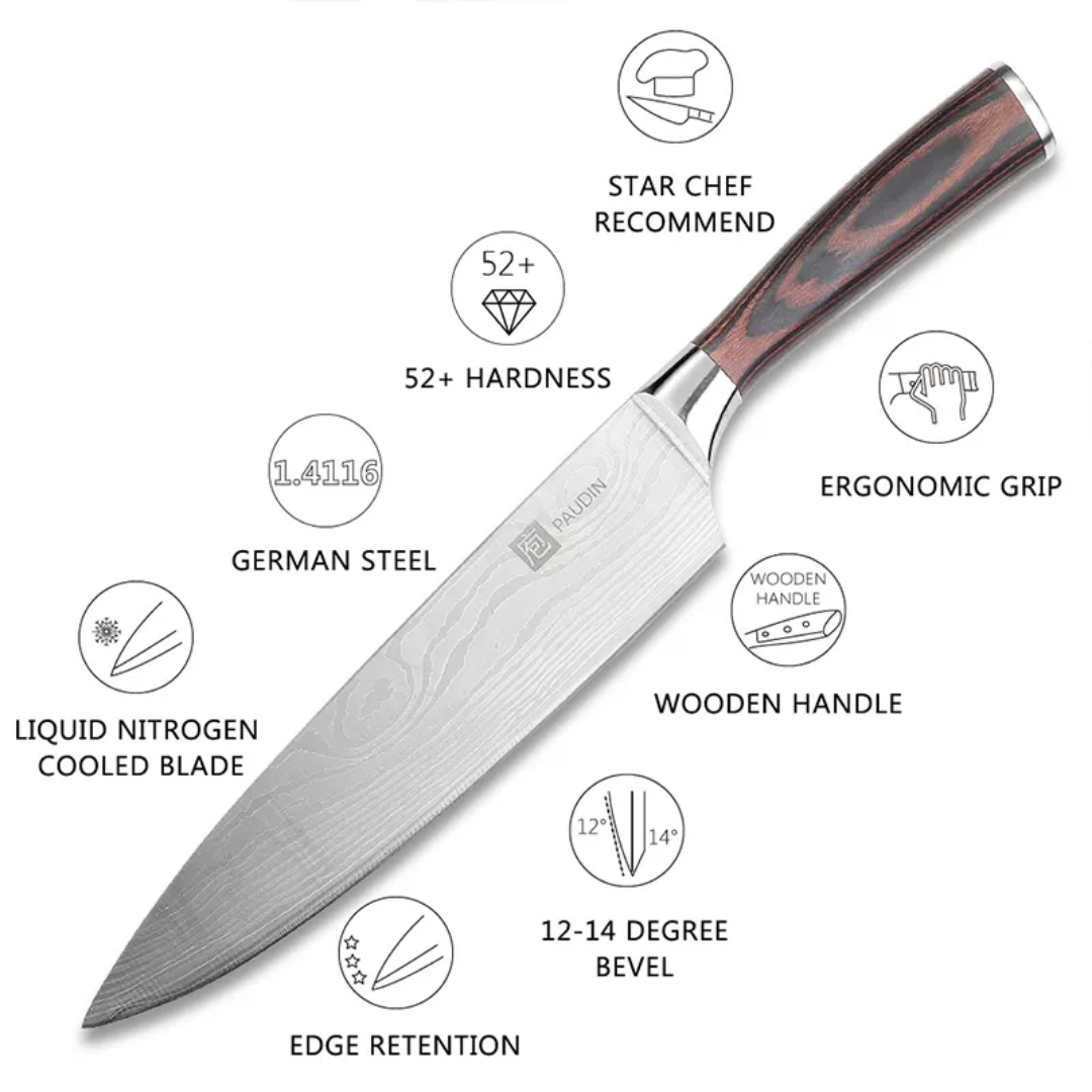 AMZ Best Seller 8 Inch Chef's Knife – Pakkawood Handle & Stainless Steel Blade