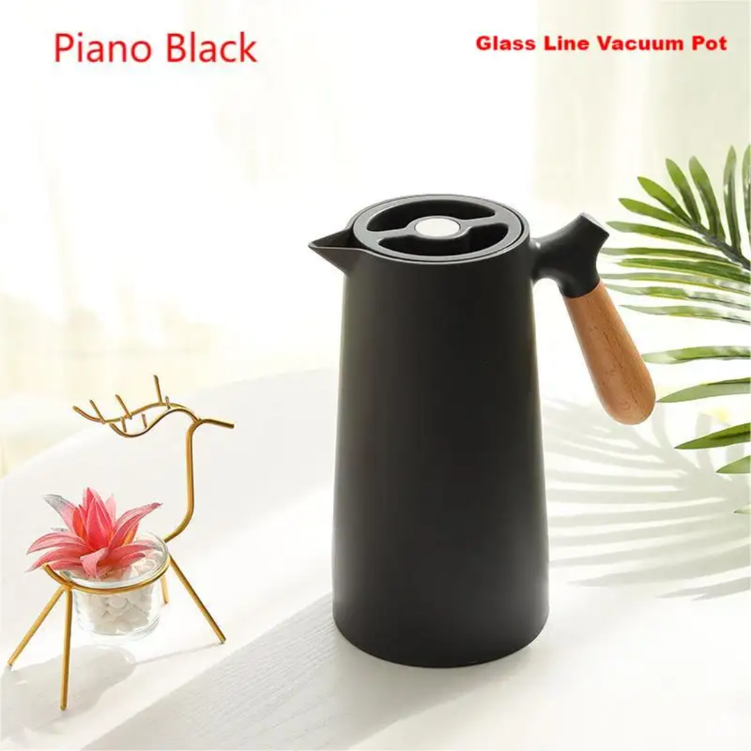 1L Double Wall Vacuum Glass Thermos – Wooden Style Handle