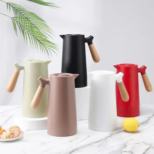 1L Double Wall Vacuum Glass Thermos – Wooden Style Handle