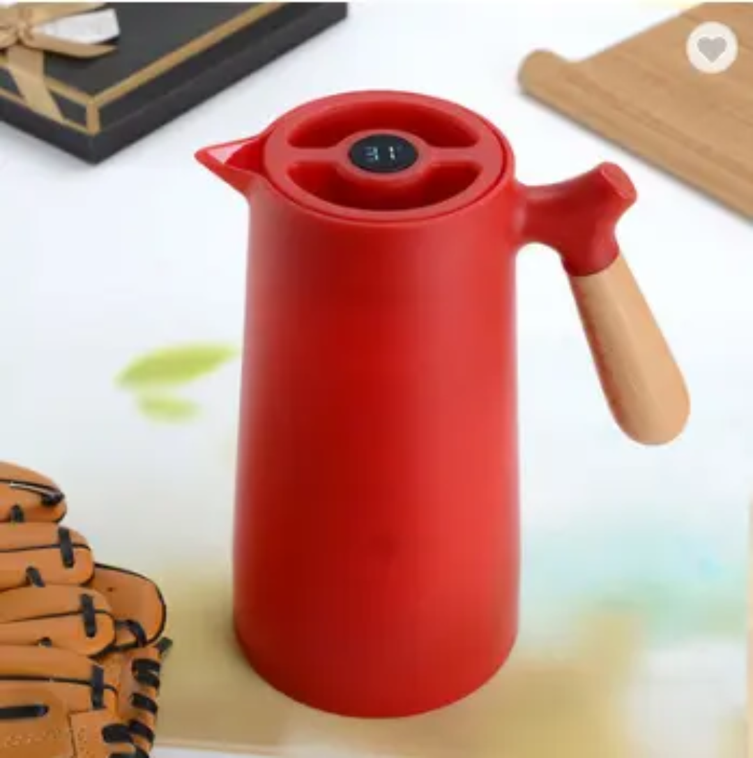 1L Double Wall Vacuum Glass Thermos – Wooden Style Handle
