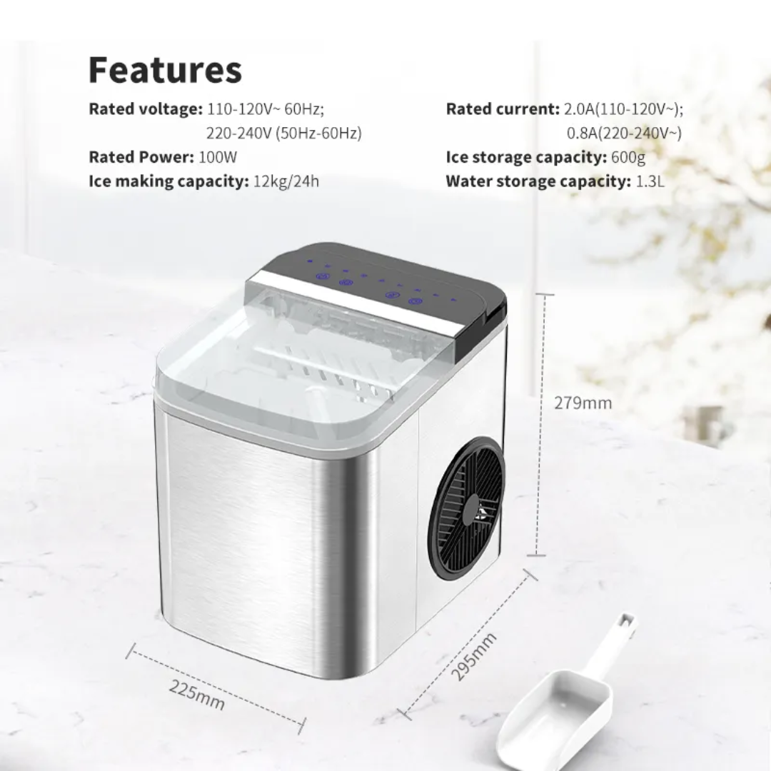 Portable Stainless Steel Ice Maker – 12kg/24h