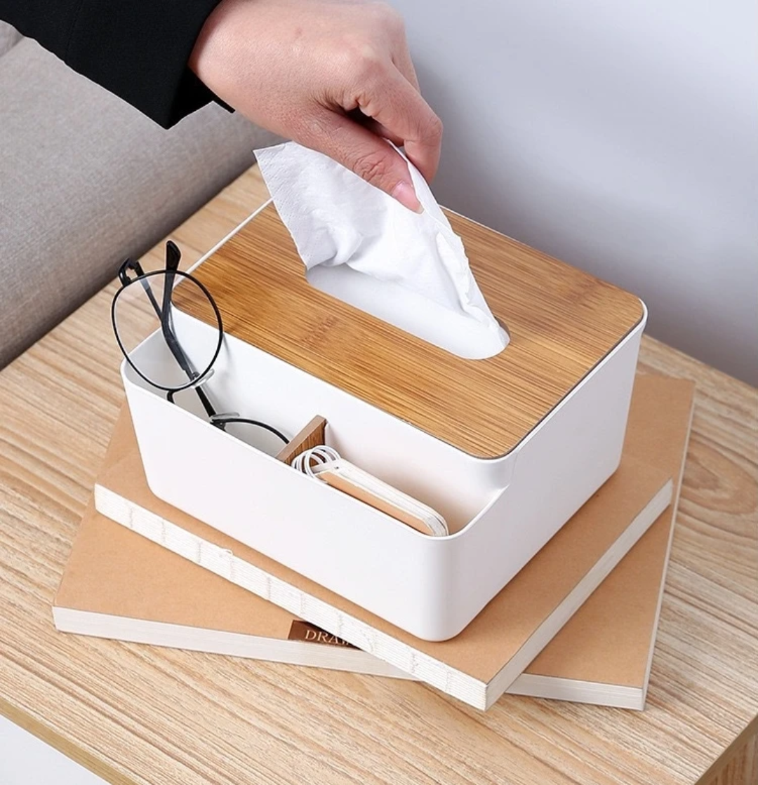 🧺 Multi-Functional Tissue Storage Box with Bamboo Lid