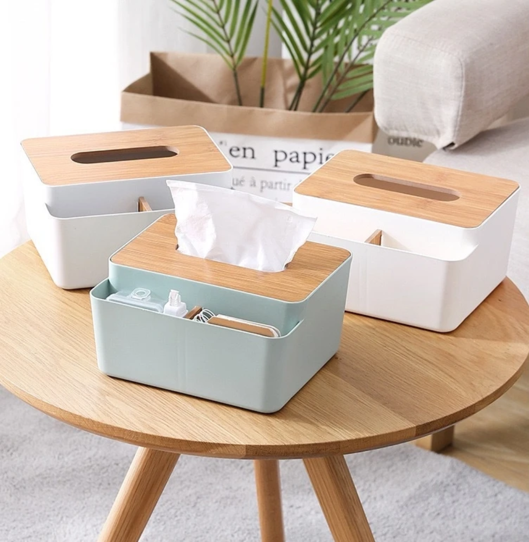 🧺 Multi-Functional Tissue Storage Box with Bamboo Lid