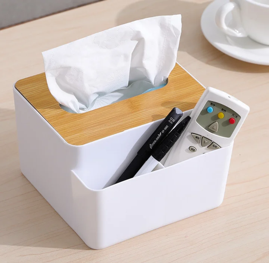 🧺 Multi-Functional Tissue Storage Box with Bamboo Lid