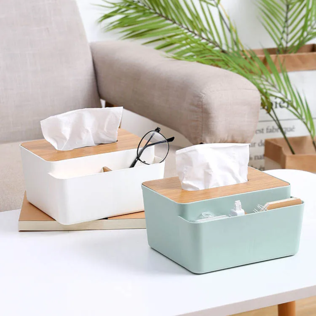 🧺 Multi-Functional Tissue Storage Box with Bamboo Lid